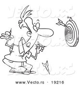 Vector of a Cartoon Man Throwing Darts - Outlined Coloring Page by Toonaday