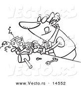 Vector of a Cartoon Man Tinkering with an Electronic Device - Coloring Page Outline by Toonaday