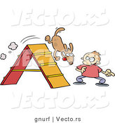 Vector of a Cartoon Man Training His Dog Tricks on an Agility Course by Gnurf