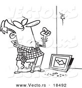 Vector of a Cartoon Man Trying to Hang a Picture on a Wall - Outlined Coloring Page by Toonaday