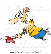 Vector of a Cartoon Man Trying to Use Powerful String Trimmer by Toonaday