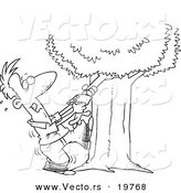 Vector of a Cartoon Man Tugging an Arm from His Family Tree - Outlined Coloring Page by Toonaday