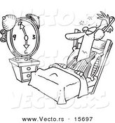 Vector of a Cartoon Man Tuning out an Alarm Clock with Ear Muffs - Coloring Page Outline by Toonaday