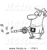Vector of a Cartoon Man Using a Leaf Blower - Outlined Coloring Page by Toonaday