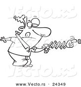 Vector of a Cartoon Man Using a Spring Hand to Push a Button - Outlined Coloring Page by Toonaday
