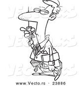 Vector of a Cartoon Man Using Speaker Phone on His Cell - Coloring Page Outline by Toonaday