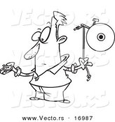 Vector of a Cartoon Man Waiting to Ring a Bell - Coloring Page Outline by Toonaday