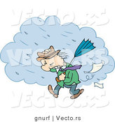 Vector of a Cartoon Man Walking in a Windy Rain Storm by Gnurf