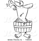 Vector of a Cartoon Man Wearing a Barrel - Coloring Page Outline by Toonaday
