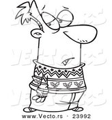 Vector of a Cartoon Man Wearing a Festive Sweater - Coloring Page Outline by Toonaday