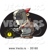 Vector of a Cartoon Man Welding with Mask and Torch by Toonaday