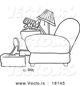 Vector of a Cartoon Man with Popcorn, Pointing a Remote at a Tv - Outlined Coloring Page by Toonaday
