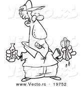 Vector of a Cartoon Man with Soda and a Hot Dog - Outlined Coloring Page by Toonaday