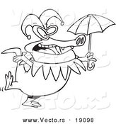 Vector of a Cartoon Mardi Gras Crocodile Holding an Umbrella - Outlined Coloring Page by Toonaday