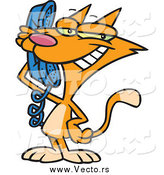 Vector of a Cartoon Marmalade Cat Talking on a Phone by Toonaday