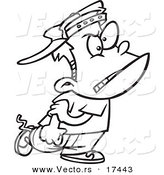 Vector of a Cartoon Mean Bully Boy Walking - Coloring Page Outline by Toonaday