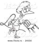 Vector of a Cartoon Mean Businesswoman with a Whip - Coloring Page Outline by Toonaday