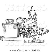 Vector of a Cartoon Mechanic Working on a Machine - Outlined Coloring Page by Toonaday