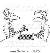 Vector of a Cartoon Men Playing Chess - Coloring Page Outline by Toonaday