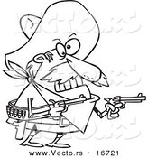 Vector of a Cartoon Mexican Bandito Holding Pistols - Outlined Coloring Page Drawing by Toonaday