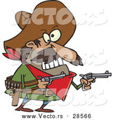 Vector of a Cartoon Mexican Bandito Ready to Shoot Pistols by Toonaday