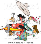 Vector of a Cartoon Mexican Man Blowing Flames from His Mouth While Holding a Plate Full of Hot Spicy Food by Toonaday