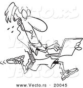 Vector of a Cartoon Mobile Jogger Using a Laptop - Outlined Coloring Page by Toonaday