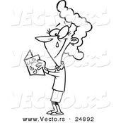 Vector of a Cartoon Mom Crying While Reading Her Mothers Day Card - Outlined Coloring Page by Toonaday