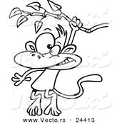 Vector of a Cartoon Monkey Swinging from a Branch - Outlined Coloring Page by Toonaday