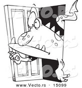 Vector of a Cartoon Monster Coming Through a Door - Coloring Page Outline by Toonaday