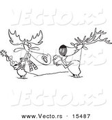 Vector of a Cartoon Moose and Elk Jamming in the Snow - Coloring Page Outline by Toonaday