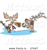 Vector of a Cartoon Moose and Elk Playing Musical Instruments by Toonaday