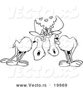 Vector of a Cartoon Moose Pair in Love - Outlined Coloring Page by Toonaday