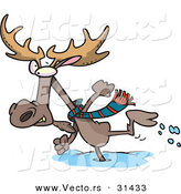 Vector of a Cartoon Moose Running in Deep Snow by Toonaday