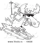 Vector of a Cartoon Moose Skiing Downhill - Outlined Coloring Page by Toonaday