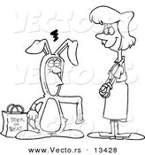 Vector of a Cartoon Mother Admiring Her Son in a Rabbit Costume for Halloween - Coloring Page Outline by Toonaday