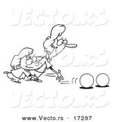 Vector of a Cartoon Mother and Daughter Bowling - Coloring Page Outline by Toonaday