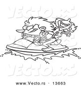 Vector of a Cartoon Mother and Daughter Riding a Jet Ski - Coloring Page Outline by Toonaday