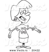 Vector of a Cartoon Mother Wearing a Number One Mom Shirt - Coloring Page Outline by Toonaday