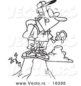 Vector of a Cartoon Mountain with His Gps Device - Outlined Coloring Page Drawing by Toonaday