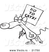 Vector of a Cartoon Mouse Carrying a No to Catz Sign - Outlined Coloring Page by Toonaday