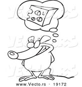 Vector of a Cartoon Mouse Daydreaming of Cheese - Outlined Coloring Page by Toonaday