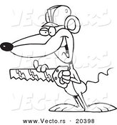 Vector of a Cartoon Mouse Holding a Saw - Coloring Page Outline by Toonaday