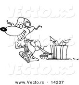 Vector of a Cartoon Mouse Pulling a Christmas Gift on a Sled - Coloring Page Outline by Toonaday