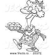 Vector of a Cartoon Mrs Claus Baking Cupcakes - Coloring Page Outline by Toonaday