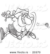 Vector of a Cartoon Mrs Claus Playing Tennis - Coloring Page Outline by Toonaday