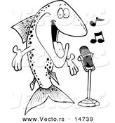 Vector of a Cartoon Musical Trout Singing - Coloring Page Outline by Toonaday