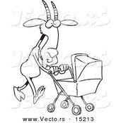 Vector of a Cartoon Nanny Goat Pushing a Tram - Coloring Page Outline by Toonaday