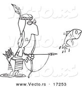 Vector of a Cartoon Native American Man Bow Fishing - Coloring Page Outline by Toonaday