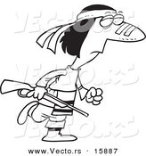 Vector of a Cartoon Native American Man Carrying a Gun - Outlined Coloring Page Drawing by Toonaday